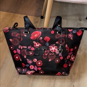 GUESS Black and Red Floral Tote